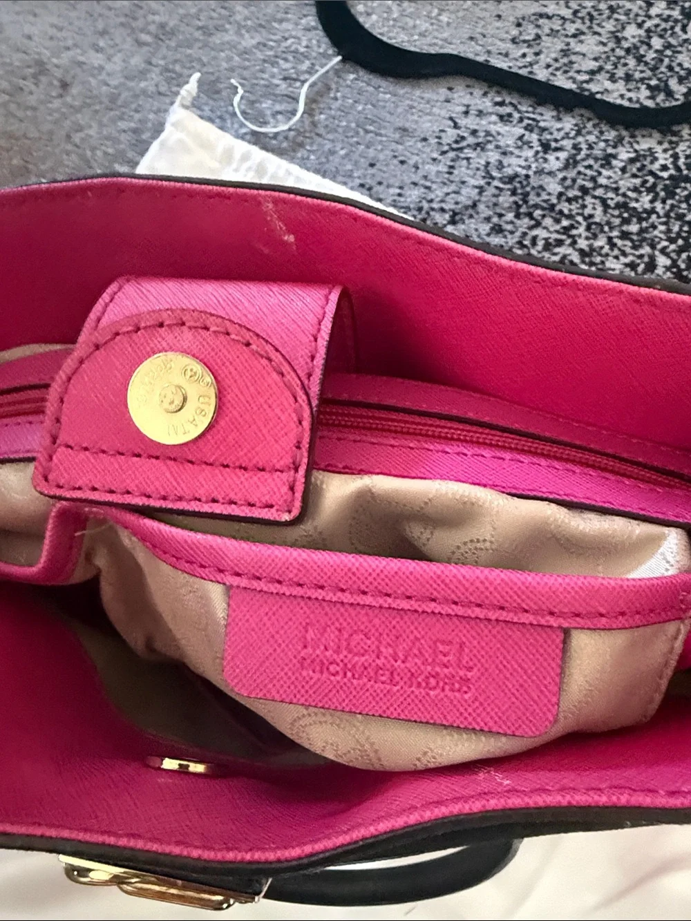 Michael Kors Pink, White & Black Leather Satchel with Gold Hardware !!